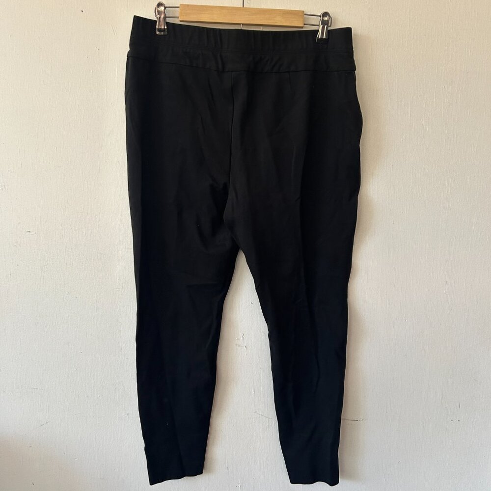 J. Jill Ponte Knit Leggings Womens Large Black Pull On Faux Leather Stripe - Picture 4 of 5